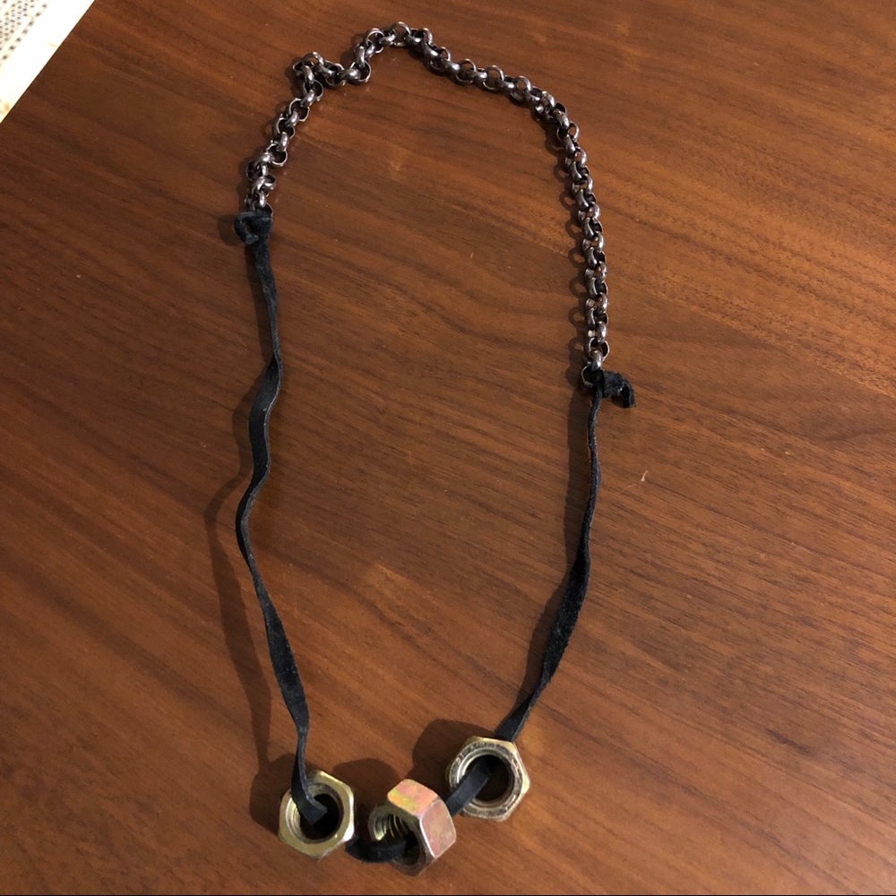 Leather chain and bolt necklace